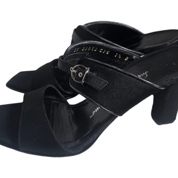 Olivia Ferragamo Black Leather Ankle Straps 4" Platform Heels Size 6 - Picture 7 of 10